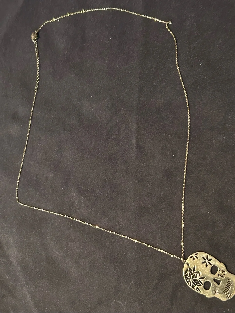 Source Unknown Gold-Tone Floral Skull Pendant Necklace